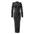 Long Sleeve Slim Heavy Embroidery Drilling Bandage One Piece Dress The Dinner Party Formal Dress