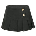Retro Button Pleated Skirt Women Sexy Casual Street Low Waist Slimming Skirt
