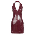 Sexy Woman Halter Dress Leather Glossy V neck Hip Dress