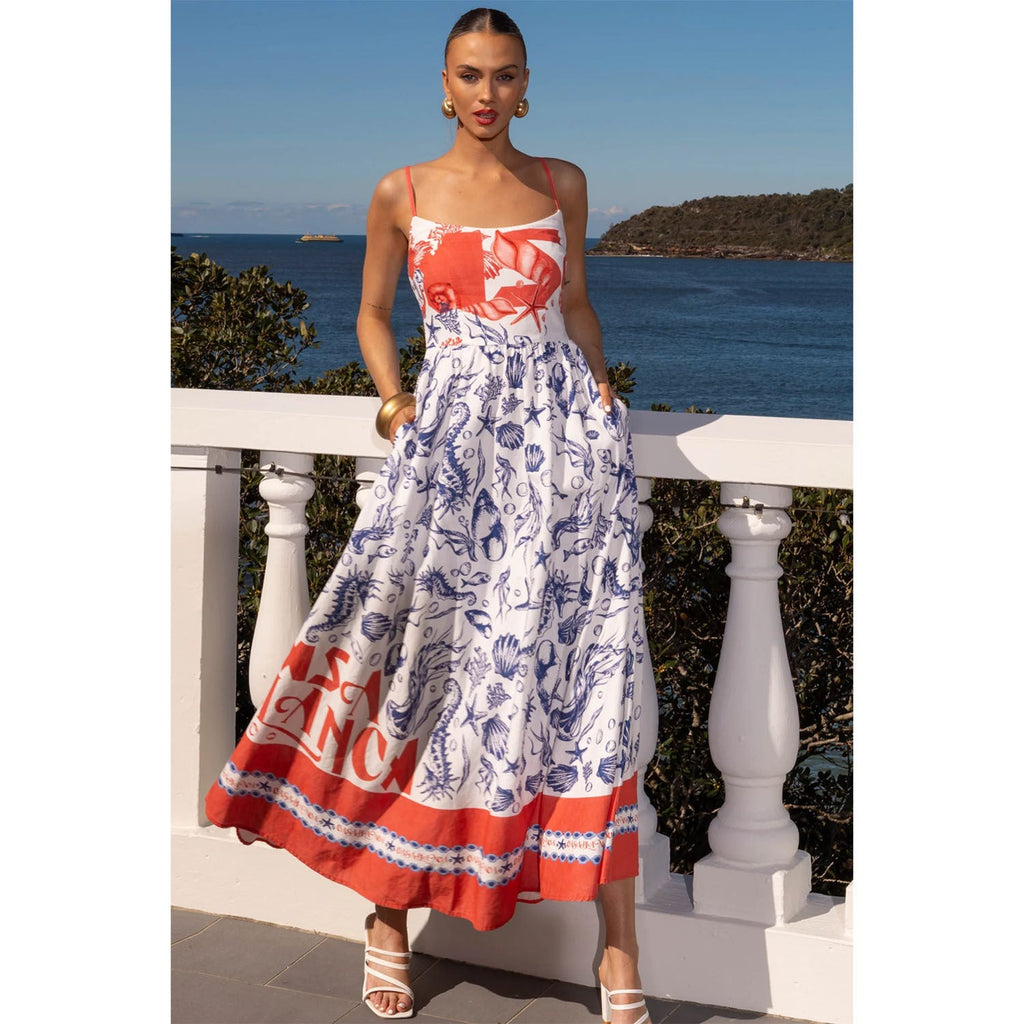 Goods Spring Summer Positioning Printing Large Swing Sweet Strap Dress