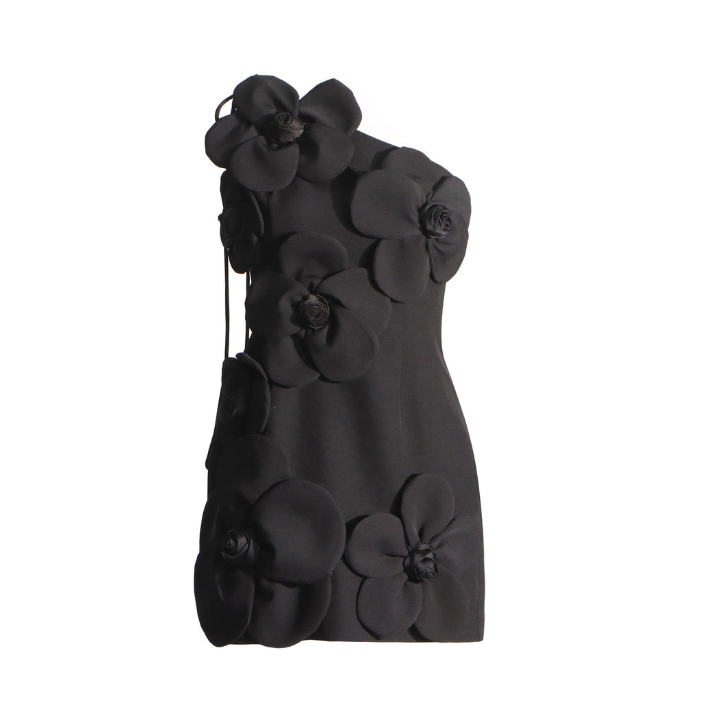 French Sexy Floral Splicing Autumn Winter Suspender Design Solid Color Dress Women