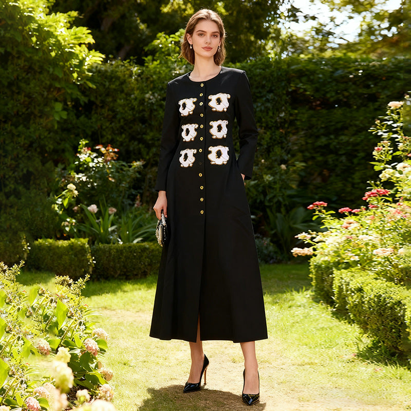 Long Sleeve round Neck Cardigan Autumn High Grade Fashionable All Match Waist Tight Contrast Color Dress
