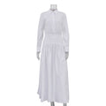 Women Clothing Spring Summer White Office Pleated A line Dress Collared Long Sleeve Shirt Dress Women