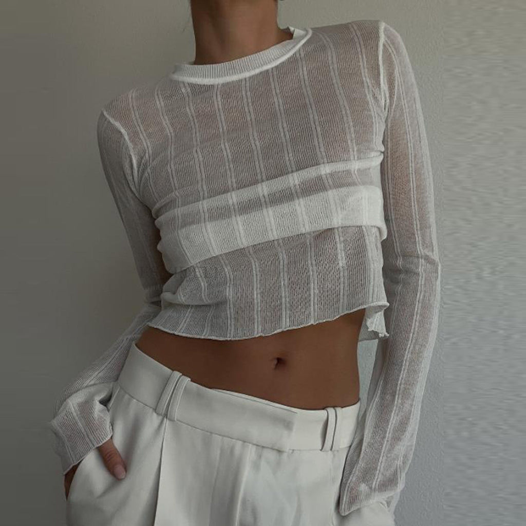 Women Clothing T shirt Sexy Cutout Top Simple Solid Color Slim Fit Cropped Long Sleeve T shirt Top