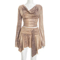 Women Clothing Autumn Winter Snake Pattern Printed Long Sleeved Top Slim Ribbon Skirt Outfit