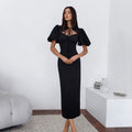 Summer Elegant Sexy Puff Sleeve Lace up Slim Fit Short Sleeve Dress Women