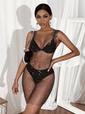 Rhinestone Fishnet Top Summer Popular Mesh Rhinestone Women Clothing Short Sleeve