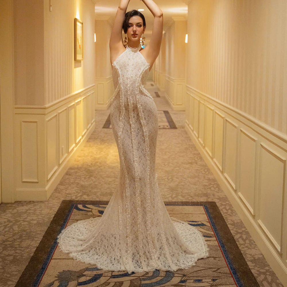 Chinese Retro Morning Gowns Bridal Wedding Toast Dress White Dress Cheongsam Slim Fit Evening Dress