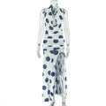 Black White Polka Dot Women Split Printed Street Asymmetric Dress Turtleneck Lace up Backless Dress
