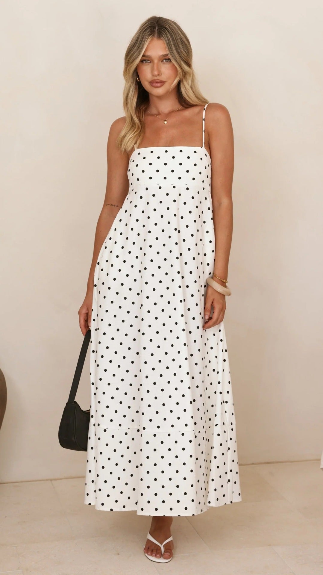 Arrival Dress Polka Dot Print High Waist Big Swing Vacation Maxi Dress