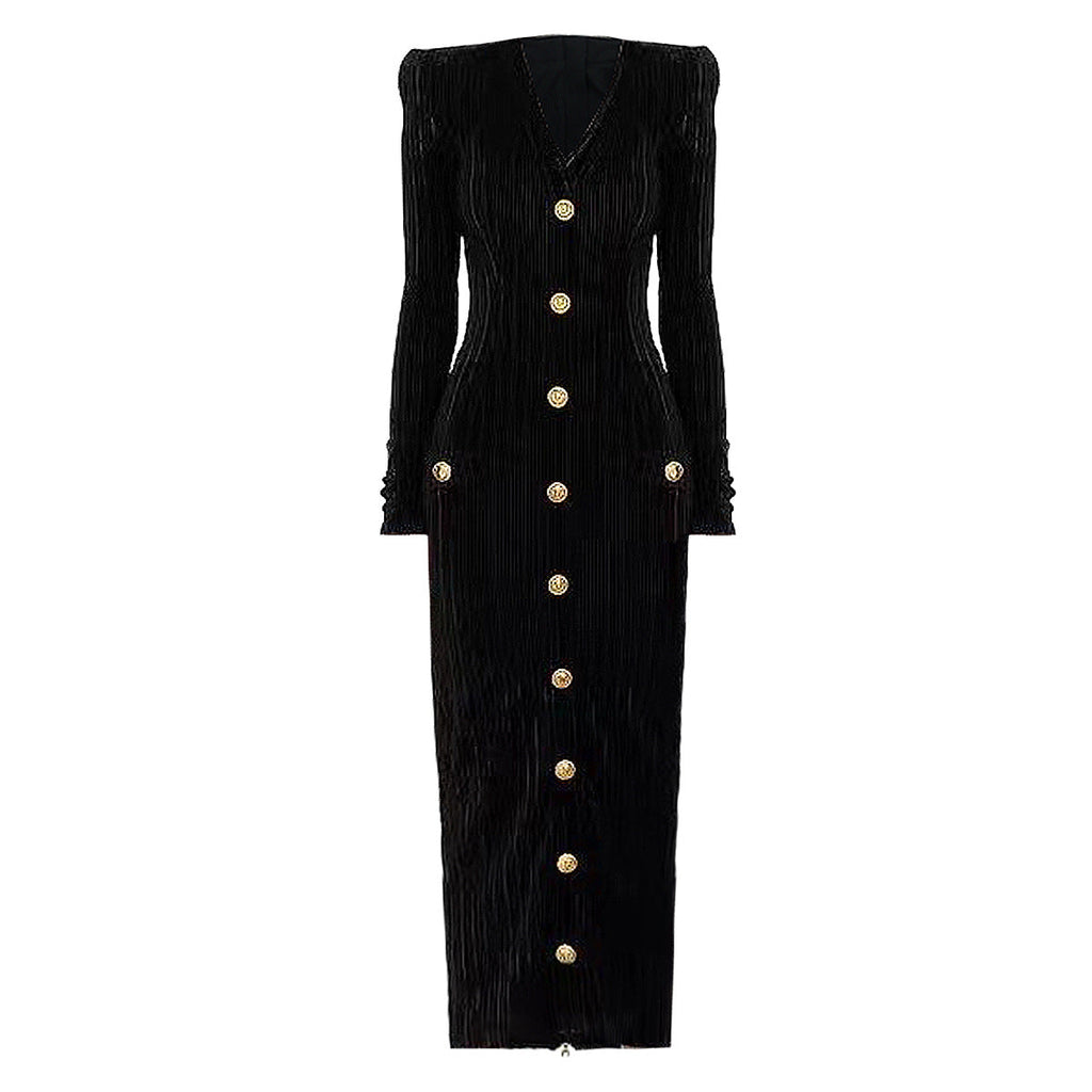 Spring Autumn Socialite Velvet Long Sleeves Slim Fit Slimming Back Zipper Dress