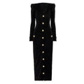Spring Autumn Socialite Velvet Long Sleeves Slim Fit Slimming Back Zipper Dress