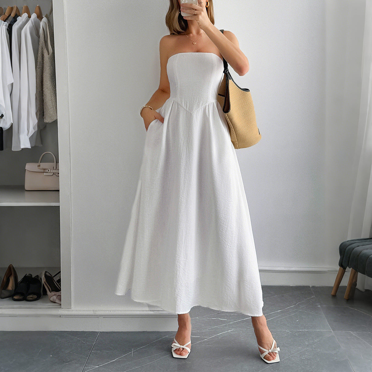 Women Clothing Summer Elegant Tube Top A line Dress