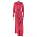 Solid Color Pleated Slim Curve Slimming Hip Dress round Neck Long Sleeve Elegant Women Tight Dress