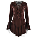 Patchwork Ruffled Slim Fit Sexy V neck Bandage Women Clothing Dress
