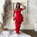 Summer Solid Color Sling Irregular Asymmetric Ruffled Ladies Dress Sexy Women Clothing