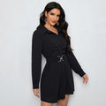 Autumn Casual Office Shirt Dress Single Breasted Black Long Sleeve Collared Dress