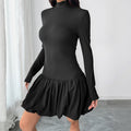 Slim Fit Pettiskirt Simple Elegant Basic Turtleneck Long Sleeve Solid Color Dress
