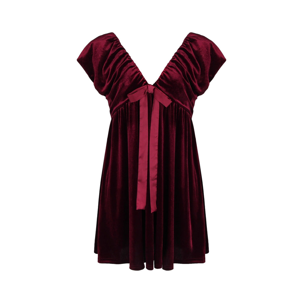 Autumn Winter V neck Bow Pleuche Party Women Dress