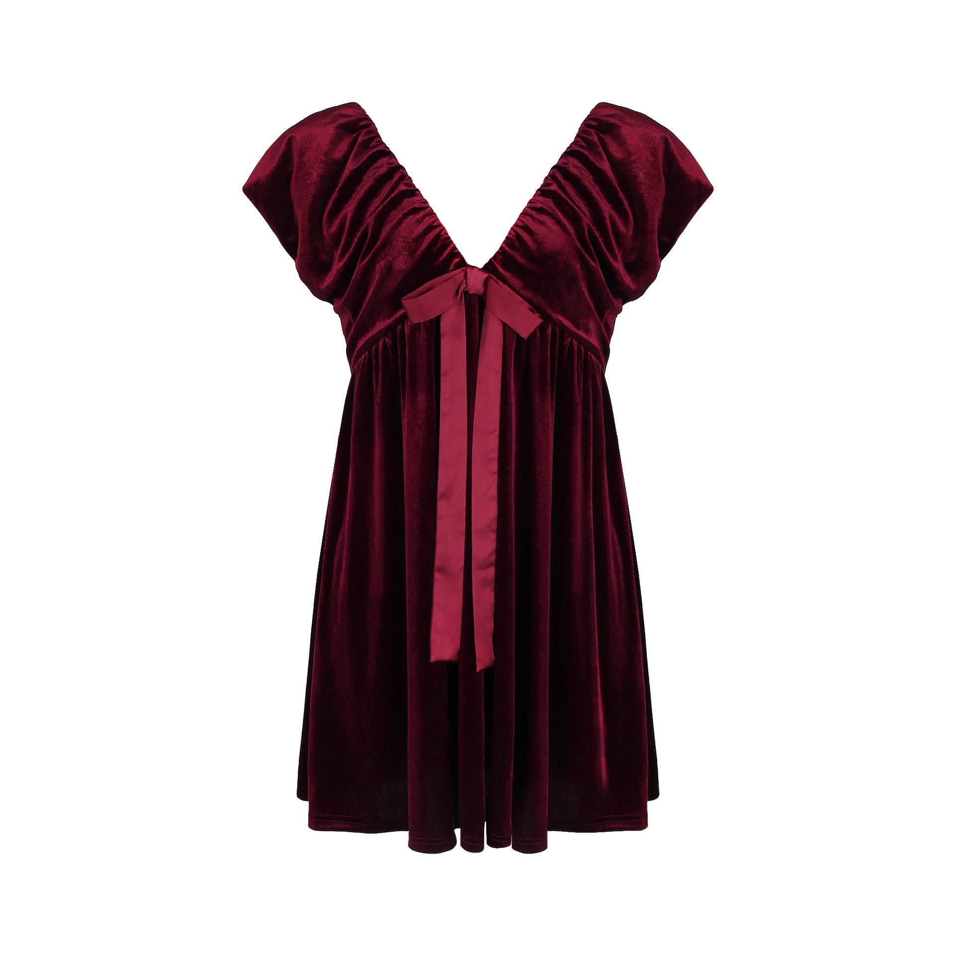 Autumn Winter V neck Bow Pleuche Party Women Dress