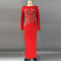 Handmade Beads Rhinestones Slim Long Sleeve Bandage One Piece Dress Elegant Graceful Party Dress