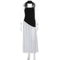 Summer Women Sexy Patchwork Backless Tube Top Solid Color Split Dress
