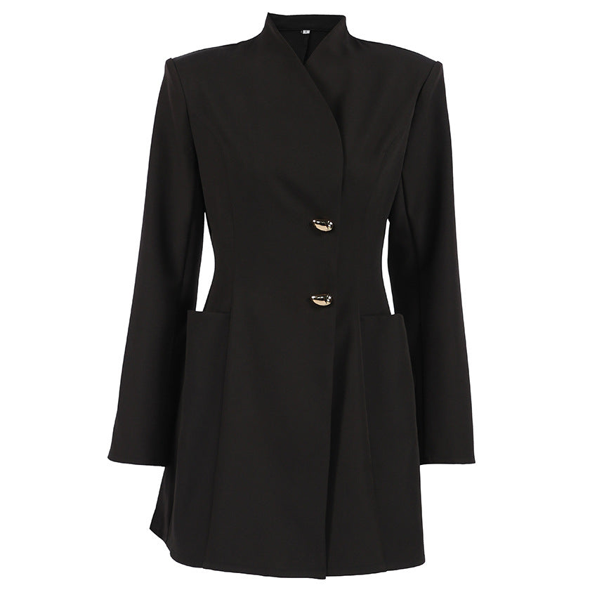 Autumn Winter Niche Design Black V neck Long Sleeve Waist Trimming Short Dress Women Commuting Elegant