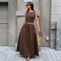Casual Vacation Sleeveless Backless Top Two Piece Overskirt Solid Color 2026 Spring Summer Two Piece Sets