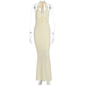 Summer Women Clothing Sexy Solid Color Halter Hollow Out Cutout Slim Slimming Dress