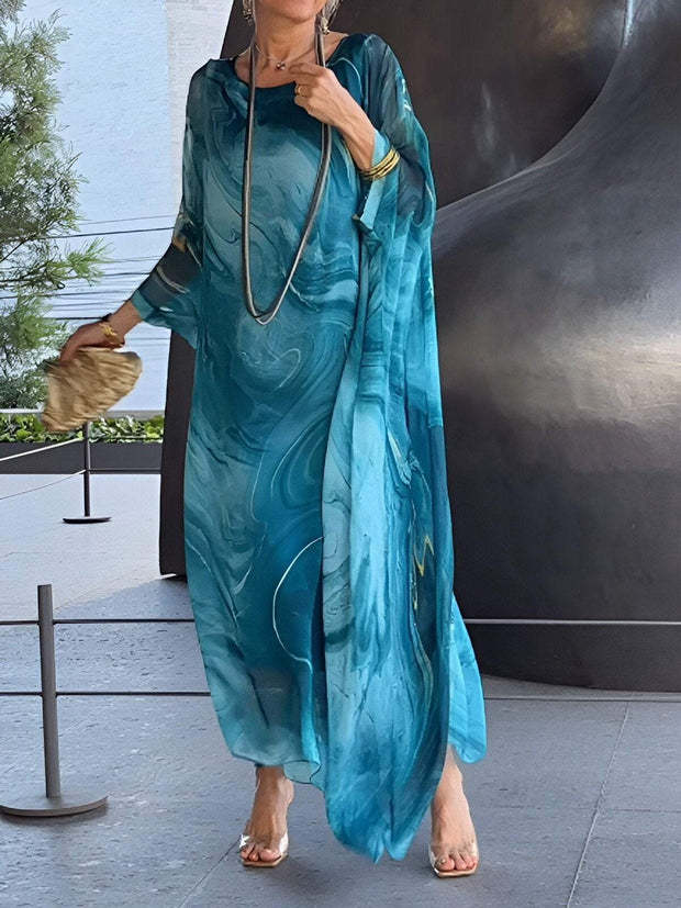 Summer New America Elegant Office Chiffon Printed Dress Marble Texture