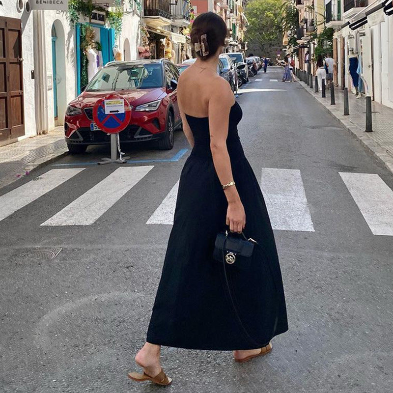 Sexy off Neck Street Loose Long Elegant Tube Top Solid Color Dress for Women