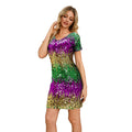 Gradient Color Sequ Dress Sexy V neck Backless Party Evening Dress