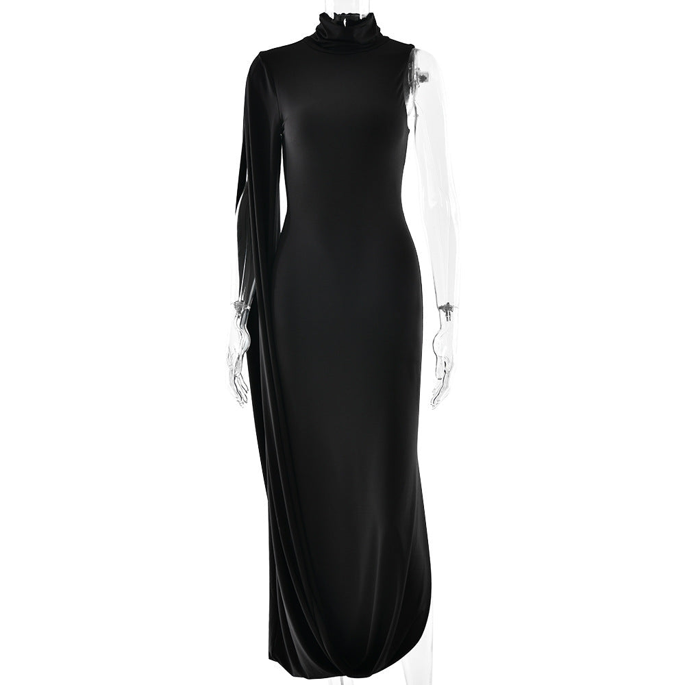 High Grade Wear Women Clothing Solid Color Half Collar off the Shoulder Waist Sexy Split Dress