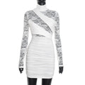 Women Clothing Autumn Winter Sexy Solid Color Half Collar Lace Stitching Long Sleeve Narrow Dress