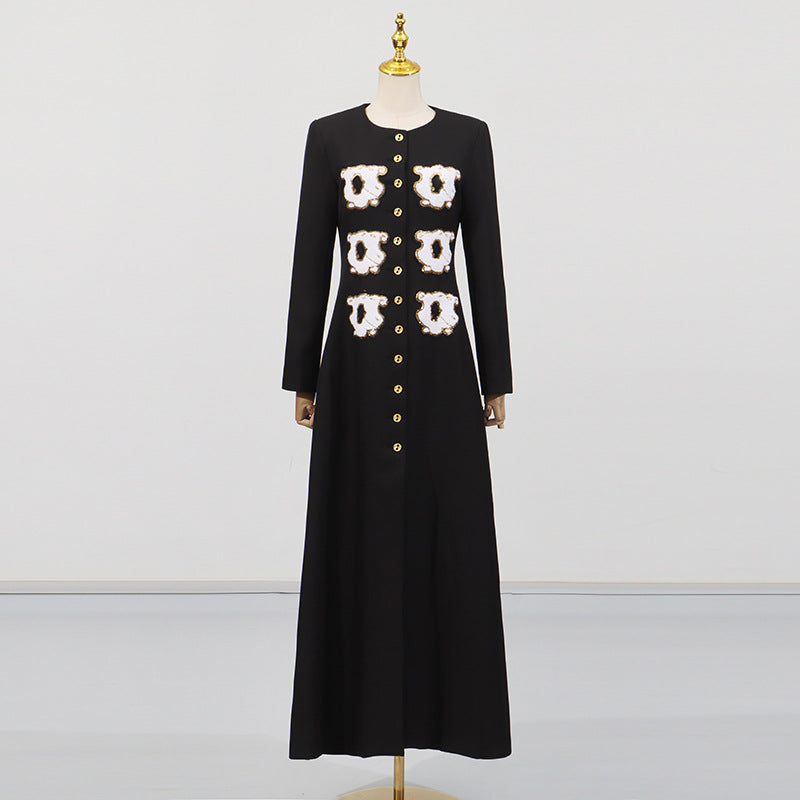 Long Sleeve round Neck Cardigan Autumn High Grade Fashionable All Match Waist Tight Contrast Color Dress