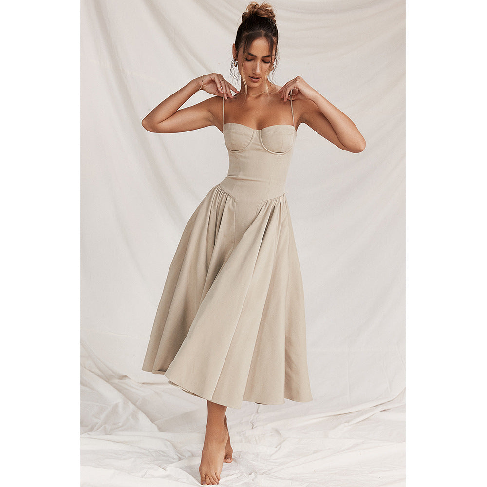 Sexy Dress Sexy Women Clothing Sexy V neck Strap Mid Length Dress Waist Tight Slim Backless Dress for Women