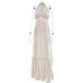 French Halter Polka Dot Satin Dress Sexy Elegant Backless Waist Trimming Dress