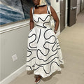 Women Clothing Summer Square Collar Printed Waist Controlled Slimming Mid Length Sling Dress