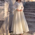 White Front Chest Floral Beads Lace Yarn French Retro Long Sleeve Slim Dress