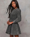 Autumn Casual Patchwork Tight Waist Women Denim Long Sleeve Dress