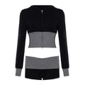 Women Wear Casual Striped Stitching Contrast Color Zipper Hooded Top Shorts Two Piece Set