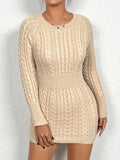 Twist Thread Knitted Dress Women Pullover Round Neck Solid Color Slim Hip Dress Women