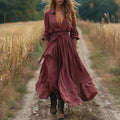 Retro Long Sleeve Bohemian Long Cotton Linen Dress