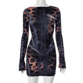 Women Clothing Positioning Printing Slim Fit Long Sleeve Narrow Short