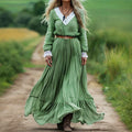 Women Retro Bohemian Long Cotton Linen Dress