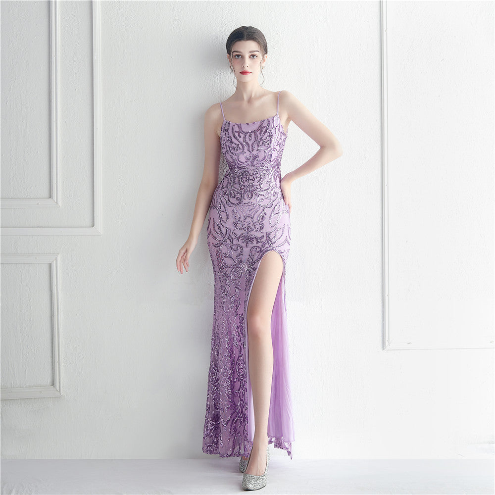 Positioning Floral Sequin Sexy Strap Tube Top Nightclub Dress Dinner Star Evening Dress