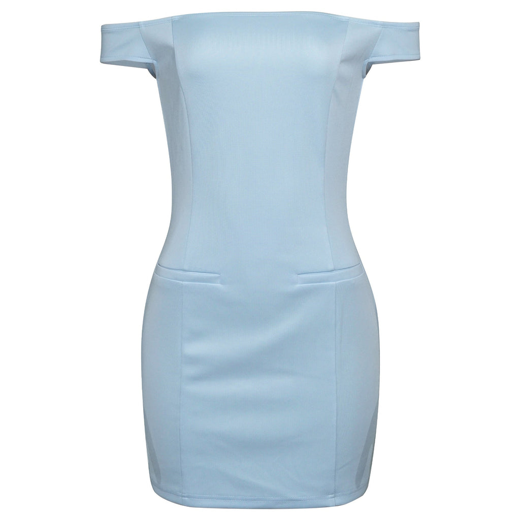 Spring off Shoulder Front Hand Waist Tight Slim Fit Skirt Solid Color Dress Women