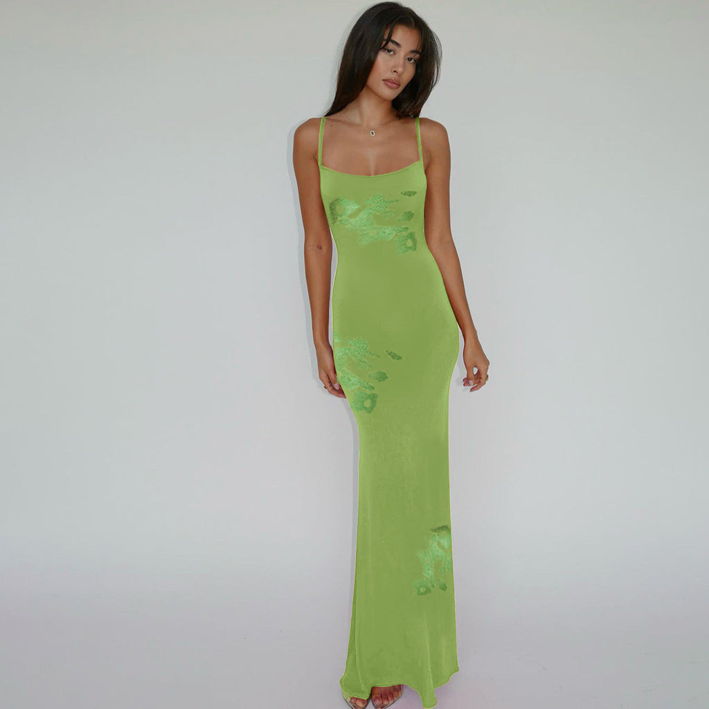 Summer Women Dress Vacation Elegant Slim Print Design Strap Dress for Women