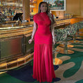 Elegant Slim Women Clothing Solid Color Splicing Package Hip Dress Sleeveless Turtleneck Pleated Office Length Dress