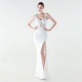 Heavy Industry Boning Corset Waist Binding Rhinestone Floral Evening Dress